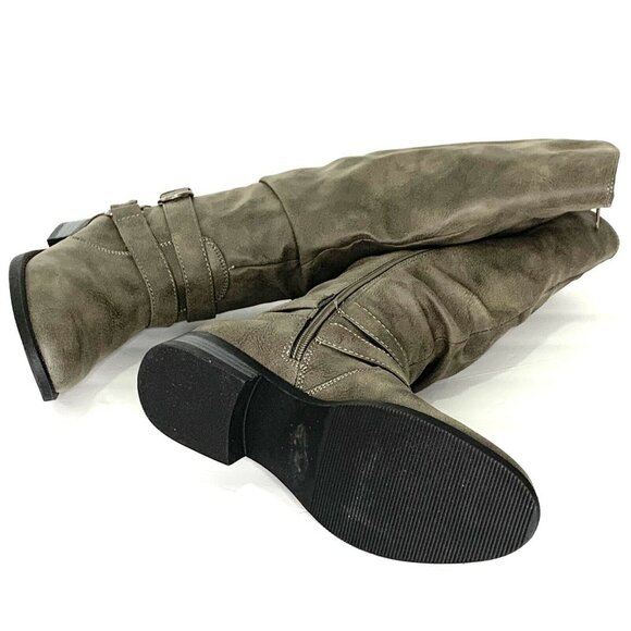 Whitemt. ERICA Women’s Low Heel Mid-Calf Riding Boots Old Olive Green - Picture 9 of 12